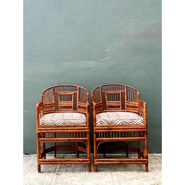 Vintage Brighton Pavillion Rattan Chairs in Alan Campbell “Zigzag” for Quadrille For Sale In West Palm - Image 6 of 12