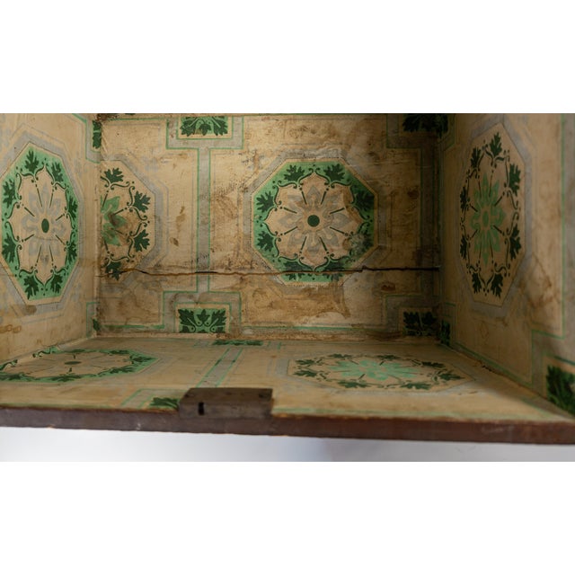 19th Century American Primitive Country Red Storage Box With Wallpaper Interior For Sale - Image 10 of 14