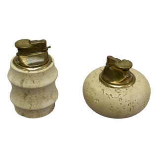 Lighters in Brass on a Travertine Stone Base attributed to Fratelli Mannelli, 1970s, Set of 2 For Sale