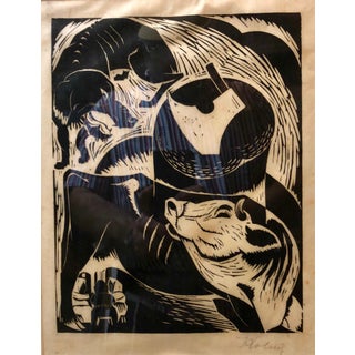 Arthur Kolnik, Polish French Expressionist Judaica Woodcut Had Gadya from Passover Haggadah For Sale