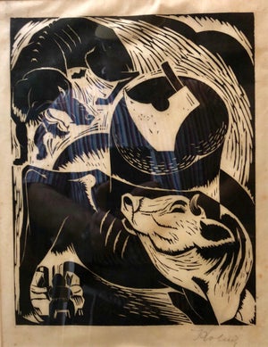 Arthur Kolnik, Polish French Expressionist Judaica Woodcut Had Gadya from Passover Haggadah