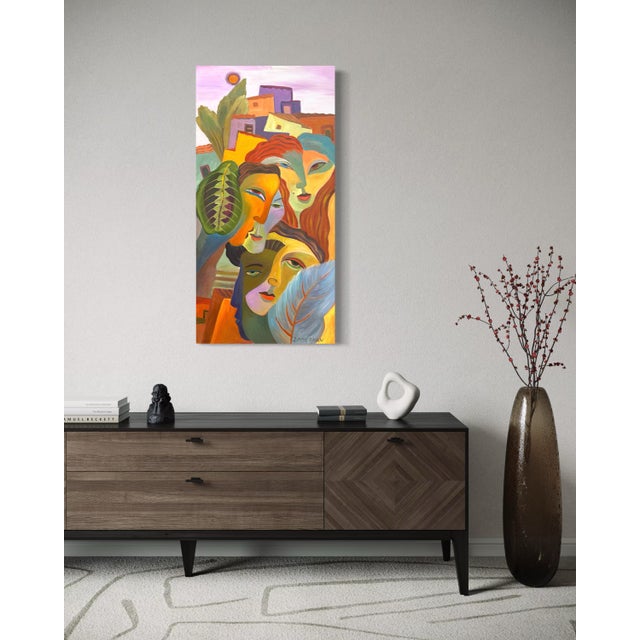 Marc Zimmerman "Falling Leaves" Oil Painting, Three Figures in Tropical Village, Vertical Format, Warm Palette, Contemporary Art West Coast For Sale In Monterey, CA - Image 6 of 9