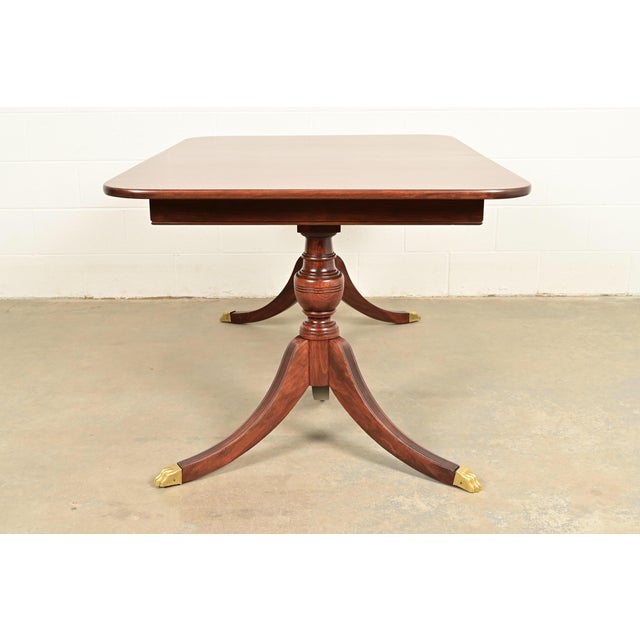 Baker Furniture Style Georgian Mahogany Double Pedestal Extension Dining Table, Newly Refinished For Sale - Image 17 of 18
