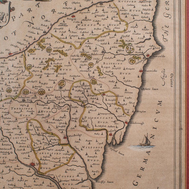 Antique Suffolk County Map, Dutch, Atlas Novus, Joan Blaeu, Cartography, c.1645 For Sale - Image 6 of 12
