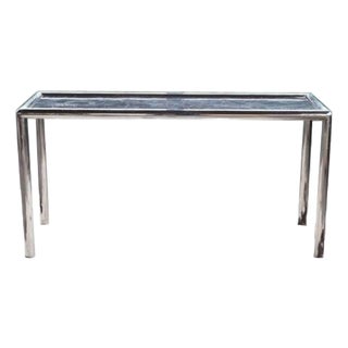 Postmodern John Mascheroni Attributed "Tubo" Chrome & Marble Console Table, 1970 For Sale