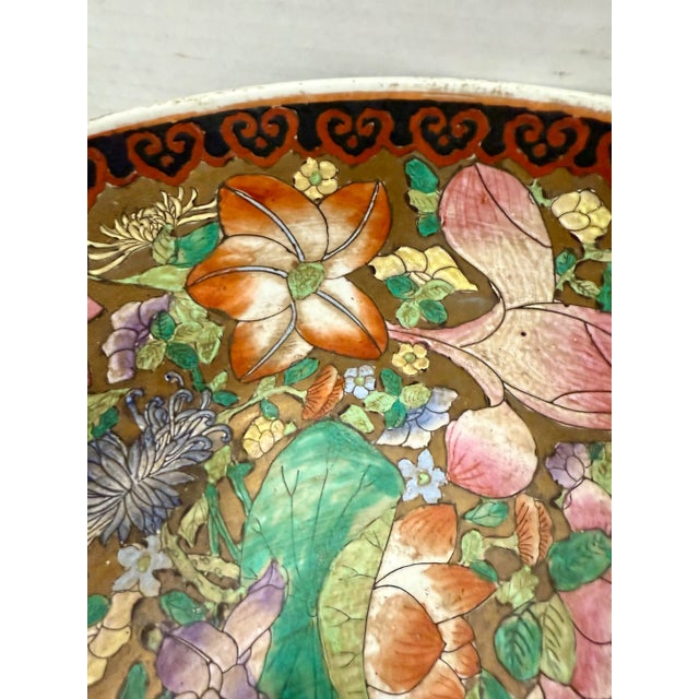 Mid 20th Century Large Chinese Hand Painted Porcelain Floral Centerpiece Bowl For Sale - Image 5 of 9