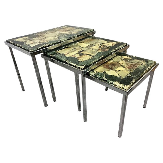 Chrome & Marble Nest of Tables, 1960s, Set of 3 For Sale