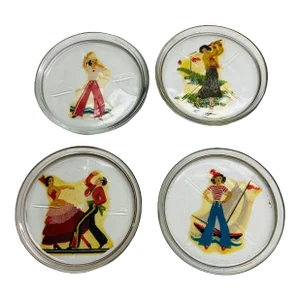 1939 New York World's Fair Glass Souvenir Coasters- Set of 4