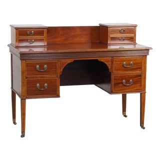 English Empire Intarsia Inlaid Wood Desk, Late 19th Century For Sale