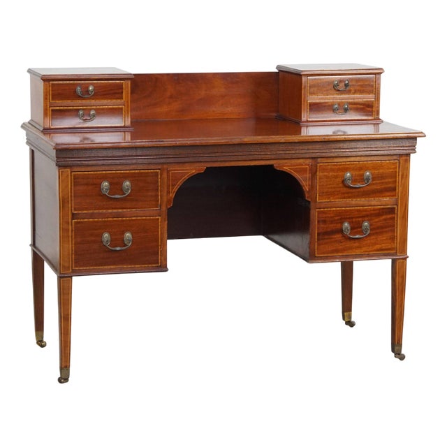 English Empire Intarsia Inlaid Wood Desk, Late 19th Century For Sale