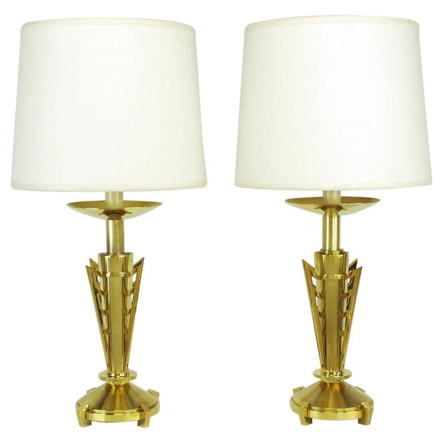 Metal Custom Art Deco Inspired Brass Table Lamps - a Pair For Sale - Image 7 of 7