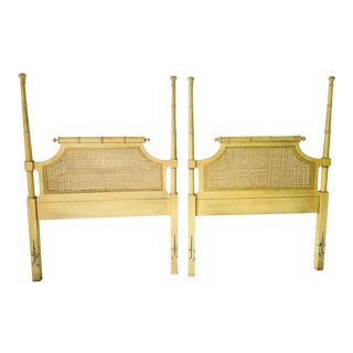 Hollywood Regency Faux-Bamboo/Caned Twin Size Headboards - a Pair For Sale