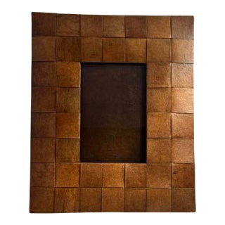1960s Large Sculptural Leather-Wrapped Frame — Tessellated Modernist Form, 9.5” × 11.5” For Sale
