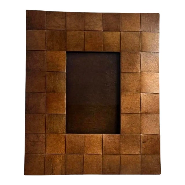 1960s Large Sculptural Leather-Wrapped Frame — Tessellated Modernist Form, 9.5” × 11.5” For Sale