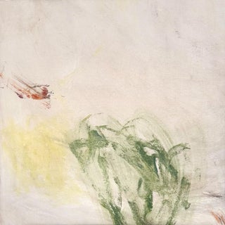 Original Abstract Acrylic Painting on Canvas 16x16, Minimalist Wall Art, Modern Green and Yellow Textured Artwork, Neutral Expressive Small Painting For Sale