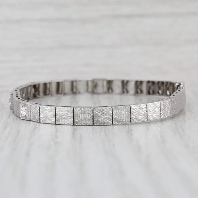 0.15ctw Diamond Square Link Bracelet 18k White Gold 6.75" 4.5mm For Sale - Image 4 of 8