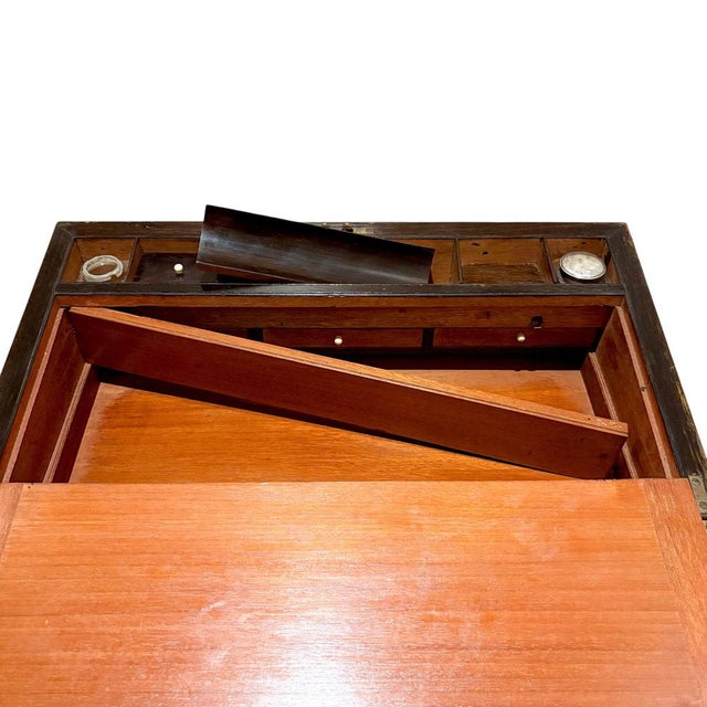 Victorian Brass Inlaid Mahogany Writing Slope with Secret Drawers For Sale - Image 14 of 18