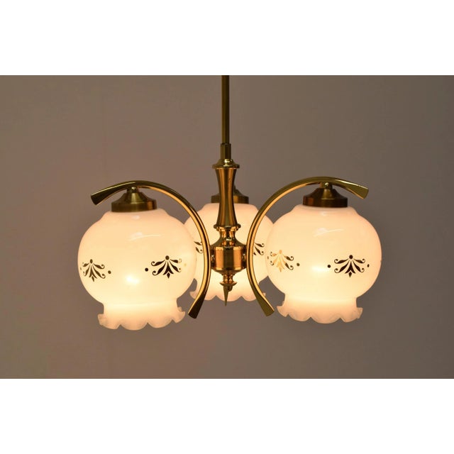 Made in czechoslovakia made of glass,brass with aged patina 3x e27 or e26 bulb re-polished good original condition us...