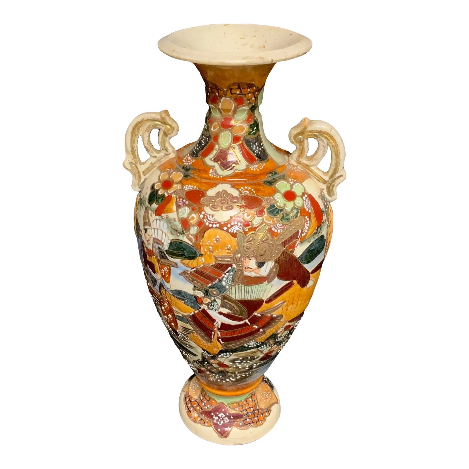 1910 Japanese Ceramic Satsuma Vase | Chairish