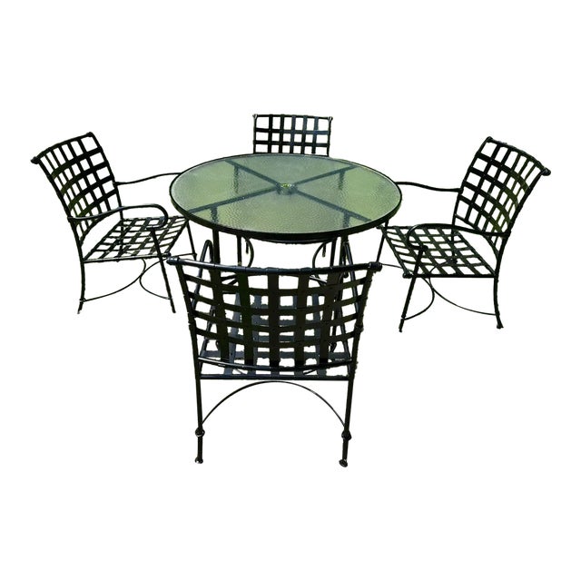 Newly Powder Coated Black Patio Dining Table & 4 Chairs For Sale