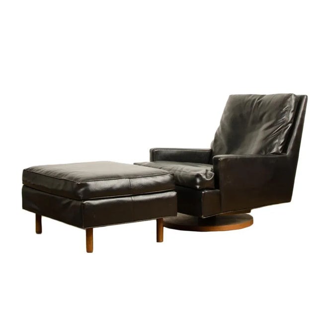 Black Black Leather Reclining Lounge Chair With Ottoman Designed by Milo Baughman for James Inc Articulate Seating For Sale - Image 8 of 8
