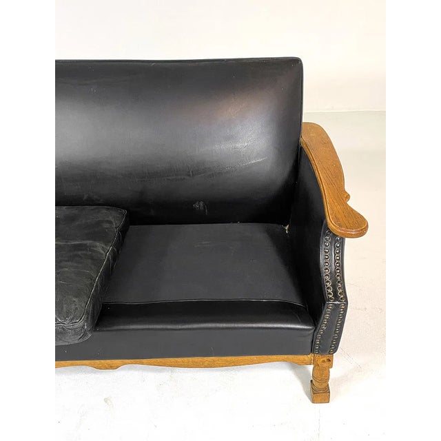 Wood Mid 20th Century Danish Modern Leather & Oak Sofa For Sale - Image 7 of 8