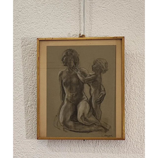 Carl Albert Angst, Mère et enfant, Charcoal and Crayon on Paper, Framed For Sale - Image 11 of 11