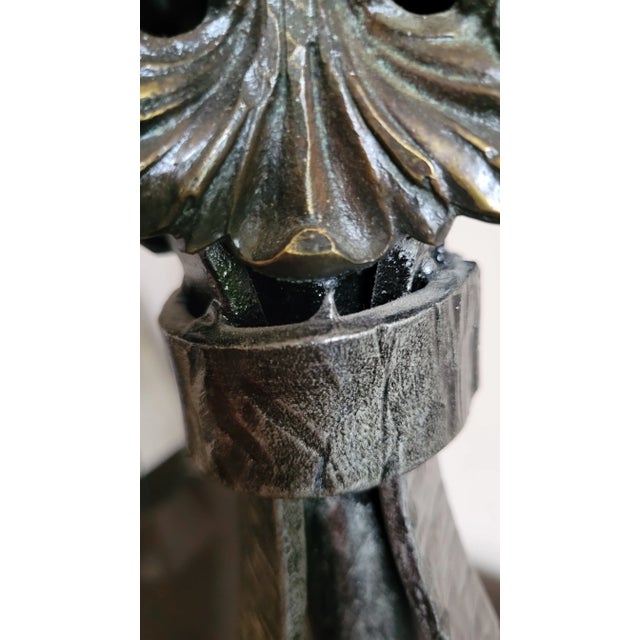 Mid 20th Century Ornate Wrought Iron Lamp With Floral Details For Sale - Image 10 of 12
