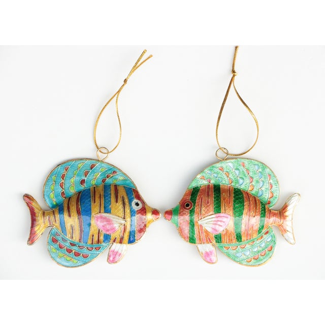 Cloisonné Striped Fish Christmas Ornaments - a Pair For Sale - Image 4 of 4