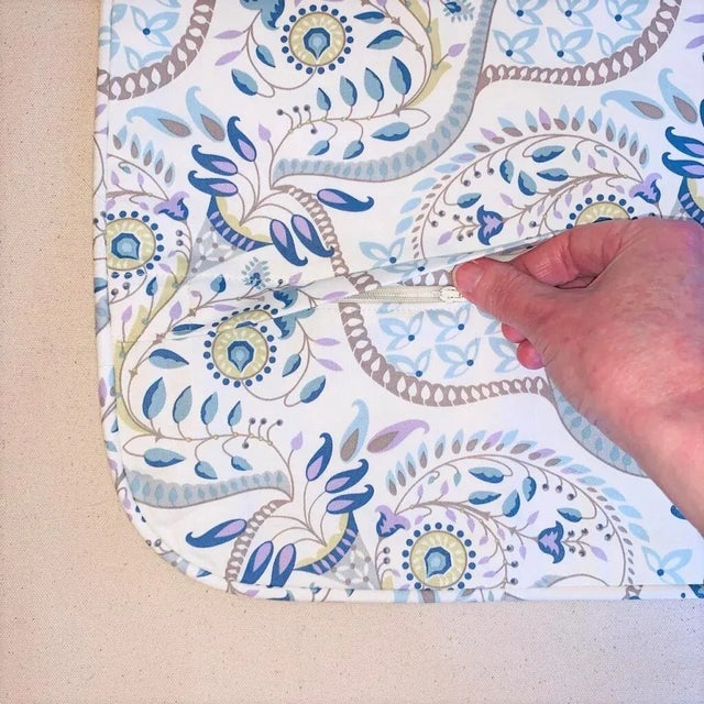 Designer Vicki Payne Free Spirit Aqua Gray Green Ivory Purple Modern Botanical Paisley Leaves Pillow Covers - 3 Piece Set For Sale - Image 4 of 6