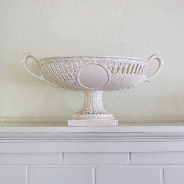 White Italian Footed Pedestal Fruit Bowl With Ceramic Fruits Centerpiece For Sale - Image 4 of 17