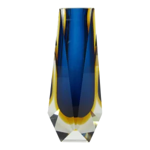 C1970's Italian Hand-Blown Alessandro Mandruzzato Faceted Murano in Cobalt Blue, Yellow Amber & Clear Outer Casing