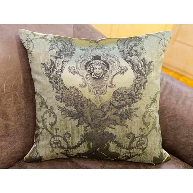 Not Yet Made - Made To Order Green Medusa Medallion Jacquard Pillow Cover For Sale - Image 5 of 9