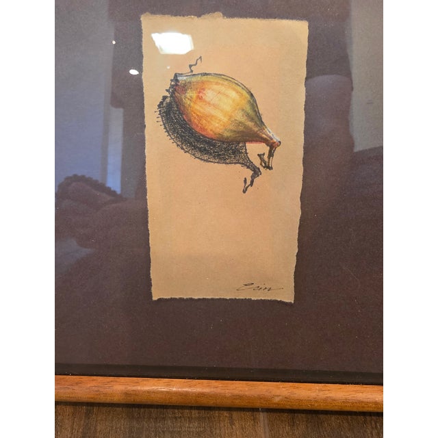 Late 20th Century Original Mixed-Media Still Life Drawing, Onion/Bulb Botanical Study on Paper - Signed For Sale In Austin - Image 6 of 7