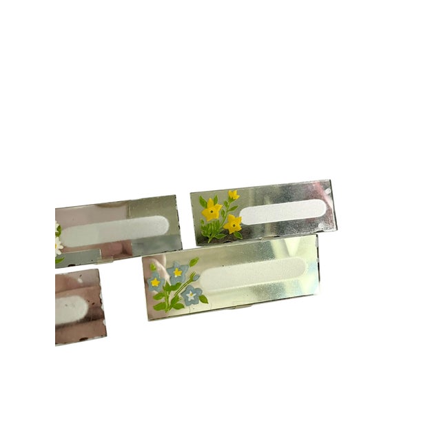 Set of 8 Vintage Mirror Glass Hand Painted Place Cards For Sale - Image 4 of 10