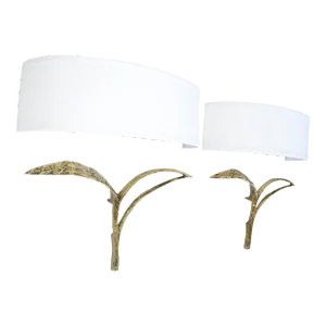 Signed Félix Agostini Bronze Sconces, Wall Lights Ivory Shade France 1960, Pair, Essor Model