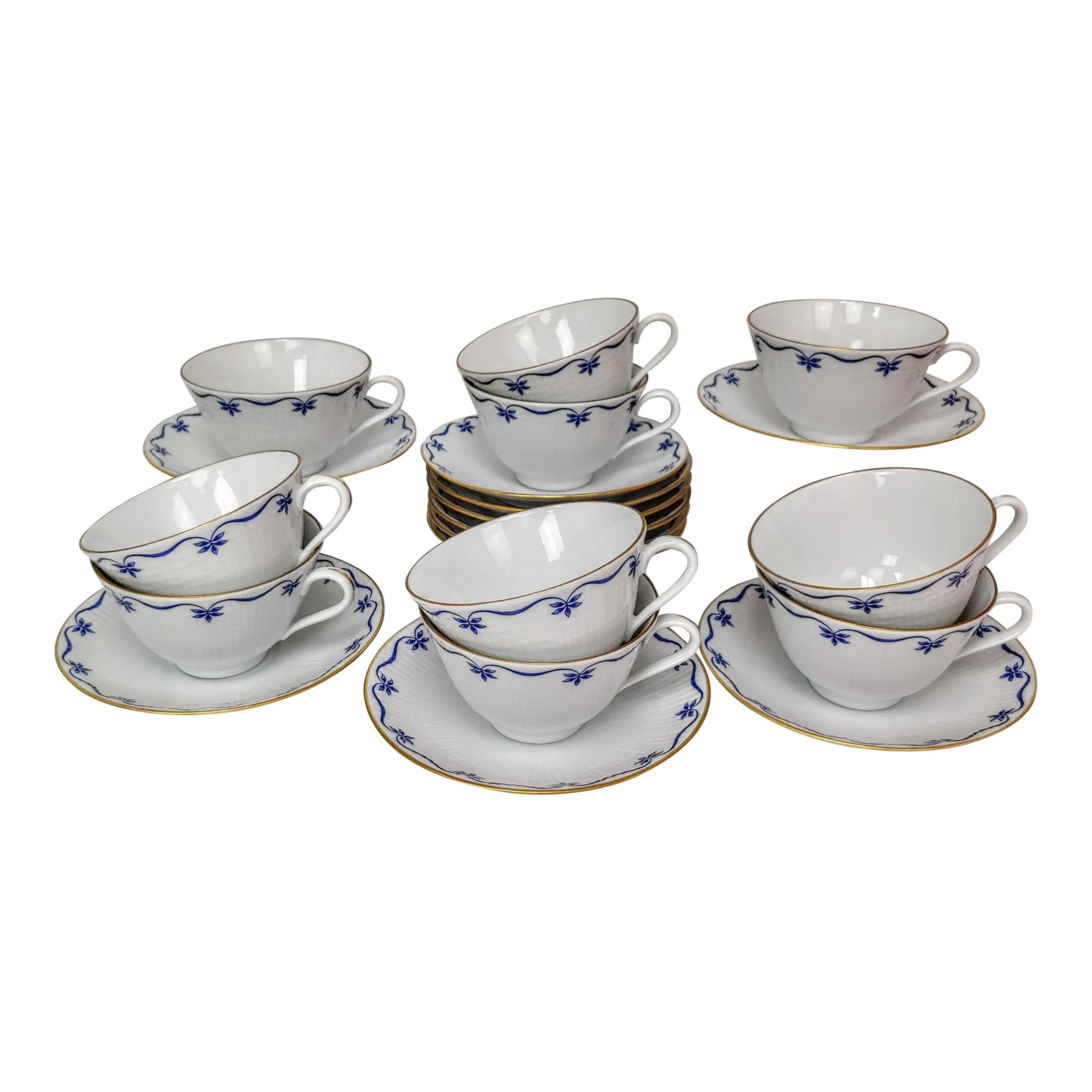 Vintage Rorstrand Sweden Marbacka Pattern Coffee Cups and Saucers 