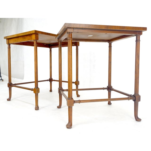 Mid 20th Century Fine Baker c1970s Marquetry Top Pair of Nesting Side End Tables MINT For Sale - Image 5 of 16