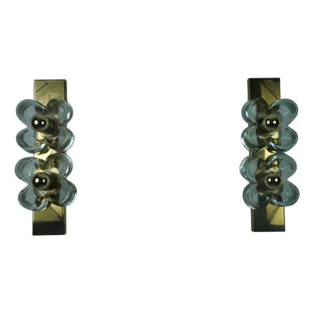 Mid-Century Brass and Glass Wall Lamps attributed to Sische, Germany, 1960s, Set of 2 For Sale