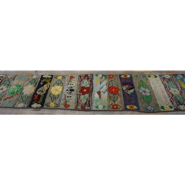 1940s Multicolor Pictorial Floral Folk Art Antique American Hooked Rug 2' 6''x12' 2'' Wool Runner Carpet For Sale - Image 11 of 11
