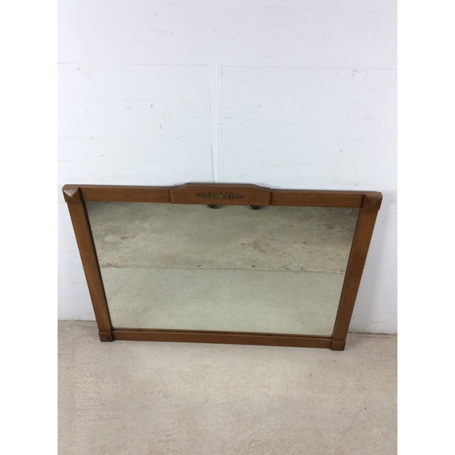 1960s Mid Century Modern Long Rectangular Wall Mirror With Brass Accented Wood Frame For Sale - Image 5 of 15
