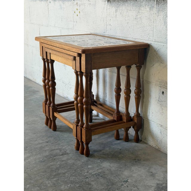 Wood Ak Odense Oak Nesting Tables Set of 3 With Ceramic Tile Tops Danish Mid-Century Modern 1965 For Sale - Image 7 of 11