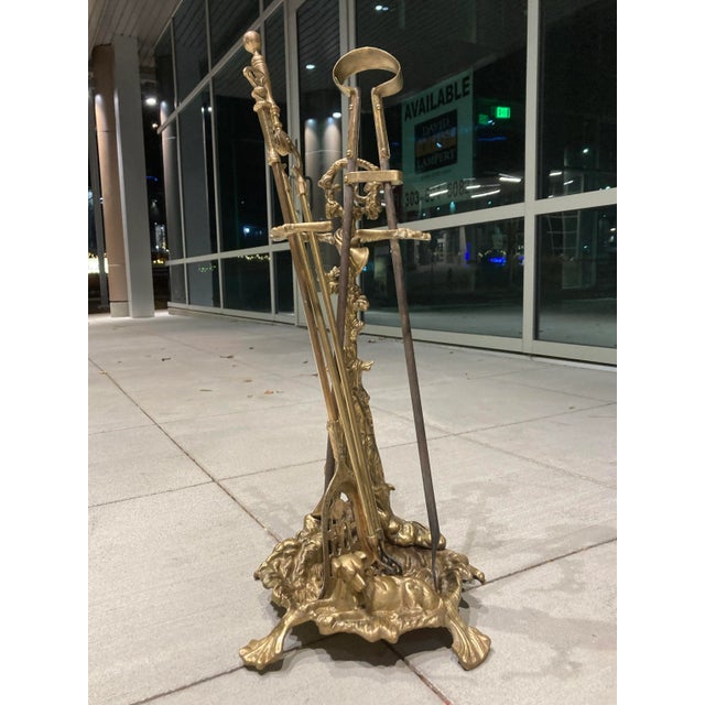 French Brass Fireplace Tool Set “Hunting Motif” - 4 Pieces For Sale - Image 13 of 13