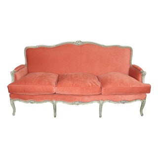 Antique French Louis XV Style Distressed Paint Decorated and Carved Sofa For Sale