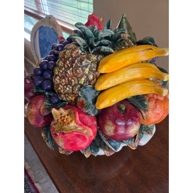 Majolica Fruits in Basket Porcelain Sculpture For Sale - Image 9 of 13