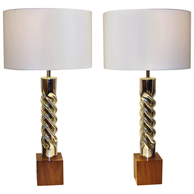 Pair Of Mid Century Chrome Twist Table Lamps Chairish