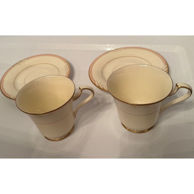 Postmodern 1980s Oscar De La Renta “Hospitality Peach” Ivory Demitasse Cups & Saucers – Set of 2 For Sale - Image 3 of 11