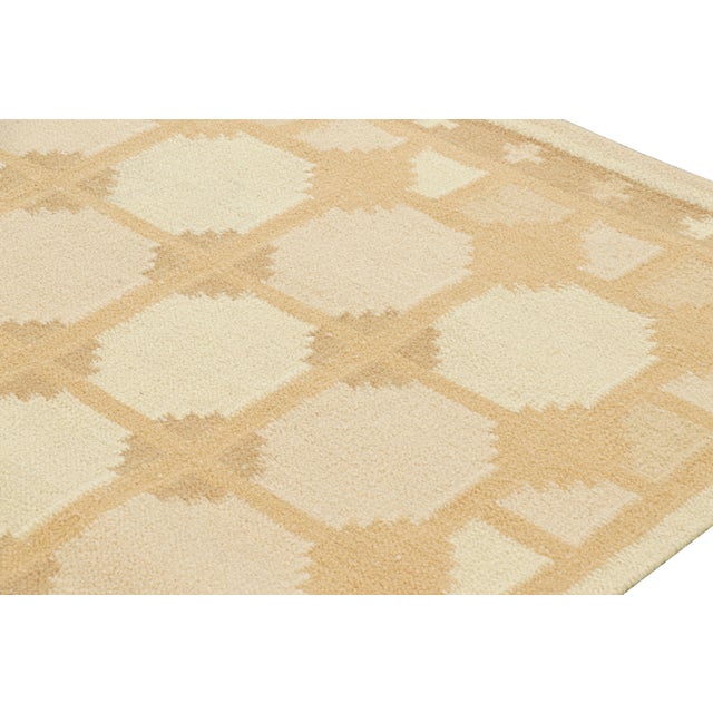 Mid-Century Modern Rug & Kilim’s Scandinavian Style Rug in Peach and Beige-Brown Geometric Pattern - 3x10 For Sale - Image 3 of 7