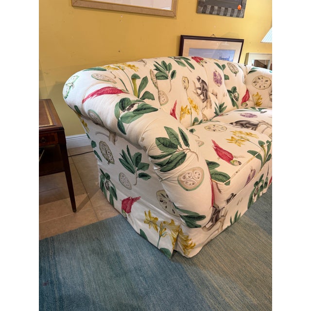 Ecru Vintage Lee Jofa "Loretta" Style Tropical Monkey & Botanical Pleated Skirt Sofa For Sale - Image 8 of 8