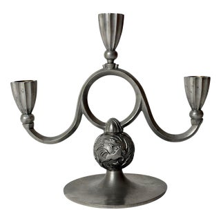 Art Deco Swedish Pewter Candelabra with Horse Relief from Svenskt Tenn, 1932 For Sale